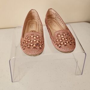 Girls Pink Rhinestone Cutout Flats | Size 12 Link Comfort Slip-On Sparkle Shoes
